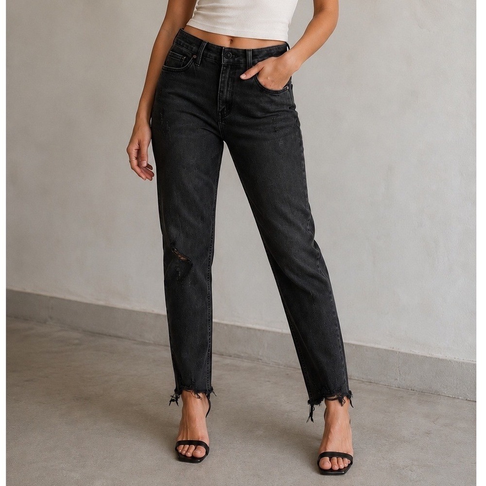 Altar'd State Black Distressed Raw Hem High Rise Skinny Jeans 29 Grunge Edgy